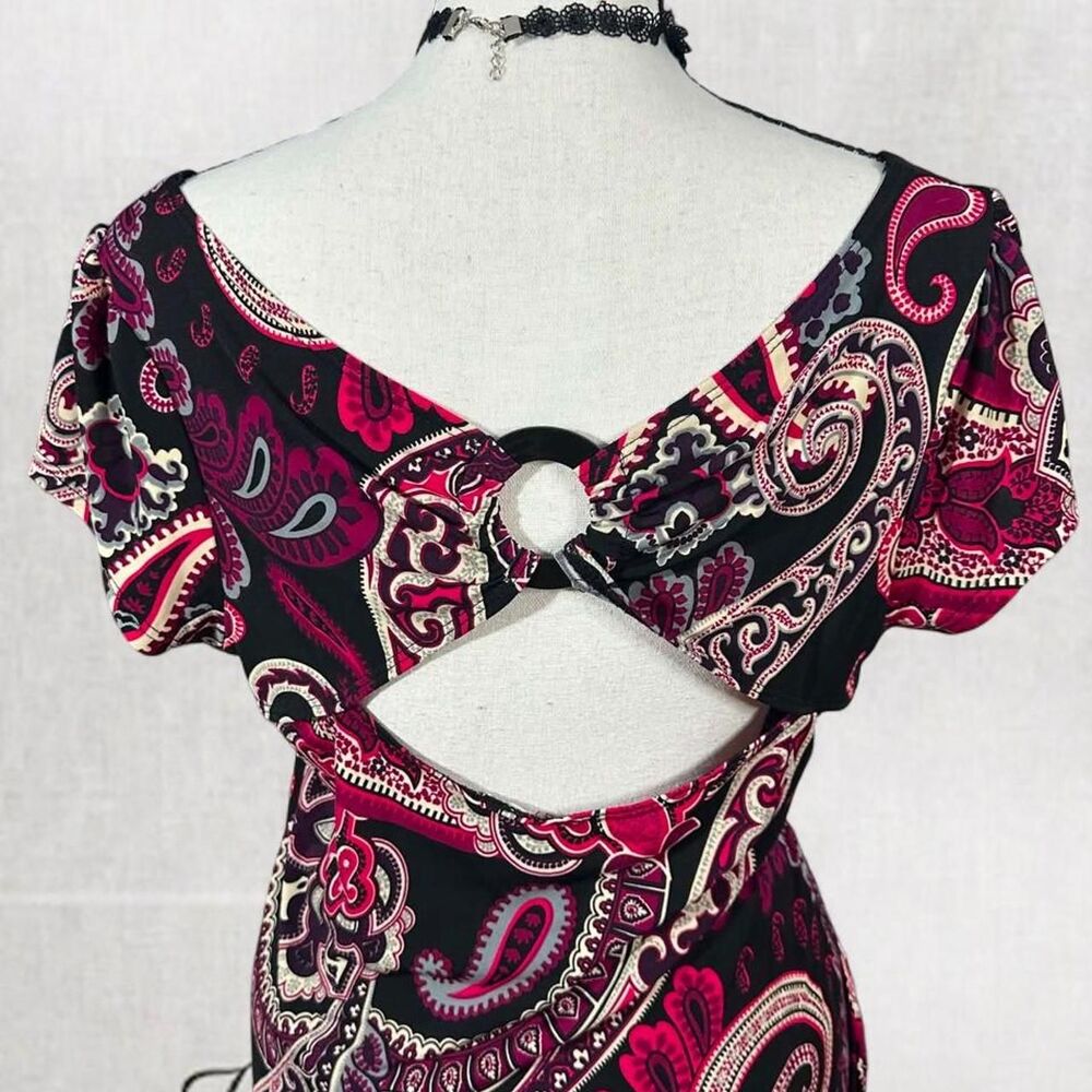 Y2K Goth Style Paisley Print Multicolored Square Neck Top with Open Back - Picture 3 of 6